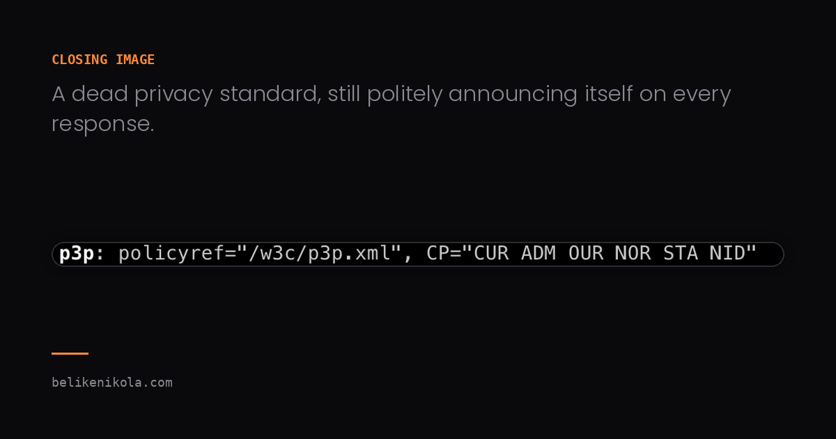 The P3P header line: a dead privacy standard still sent on every response